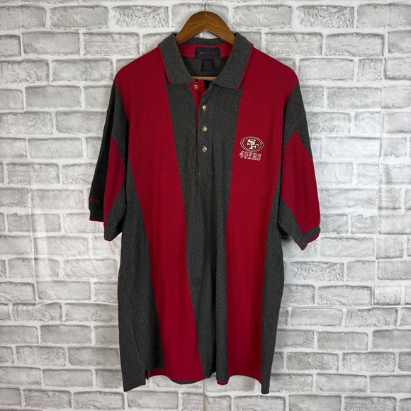 San Francisco 49ers x Antigua VTG Thick Cotton Colorblock Polo Shirt Mens LARGE - Picture 1 of 7